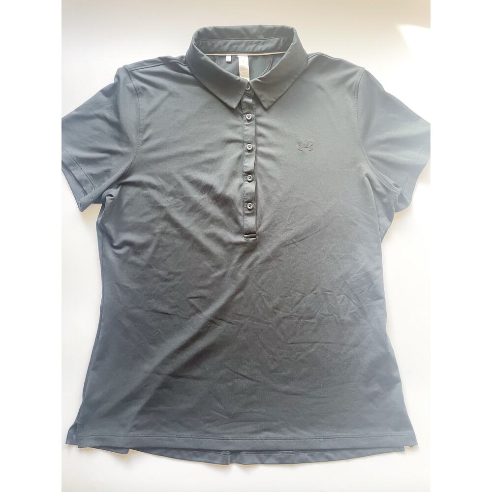 Women's Black Under Armour Heat Gear Short Sleeve Polo Shirt Size Large